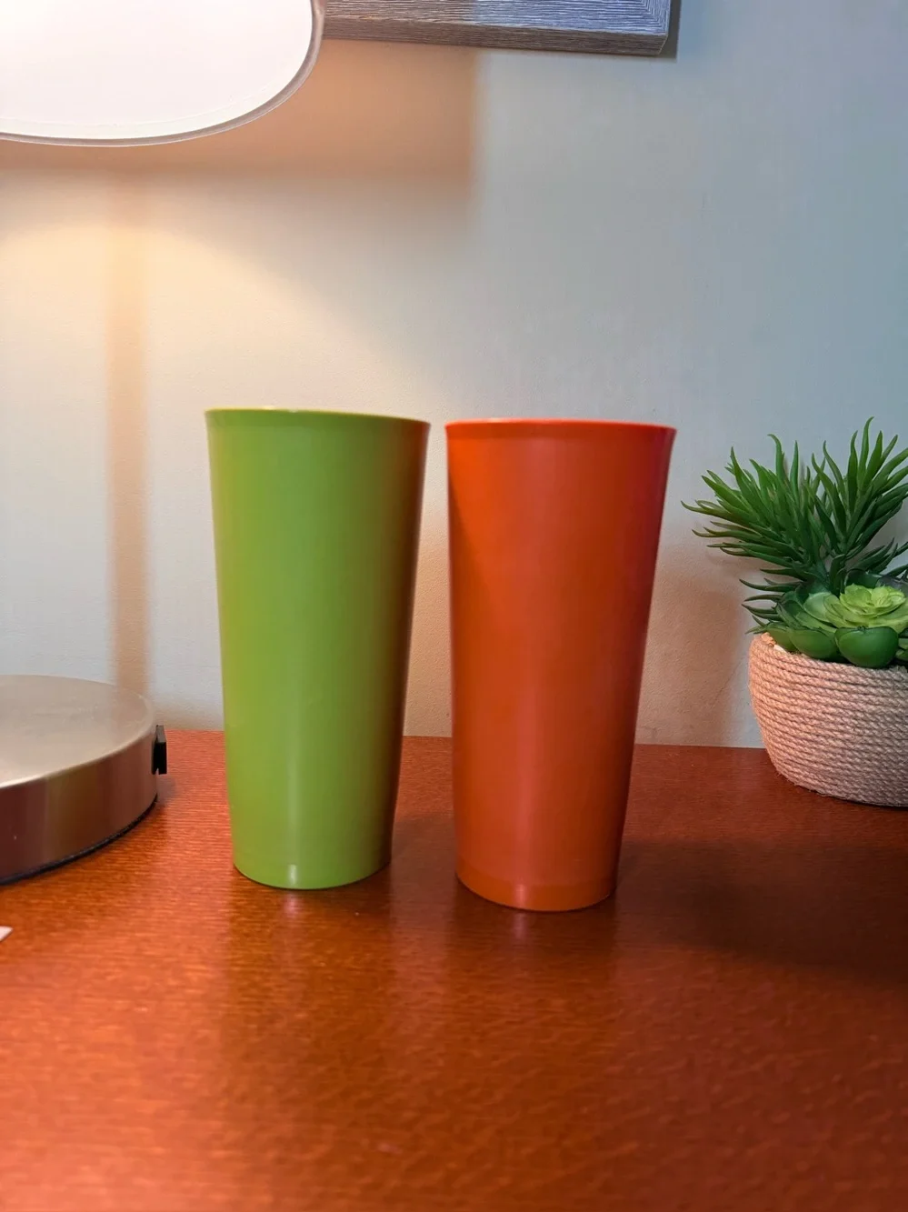 Tupperware Lot of 2 Tumbler Cups Harvest #1348 orange and green Vintage